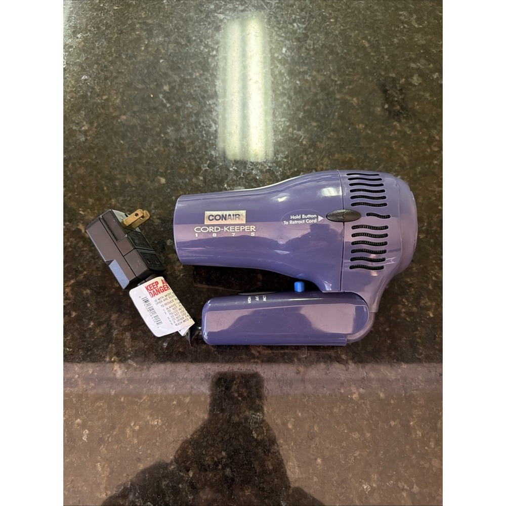 Conair Cord-keeper 1875 Blow dryer Purple Folding Handle Travel Hairdryer